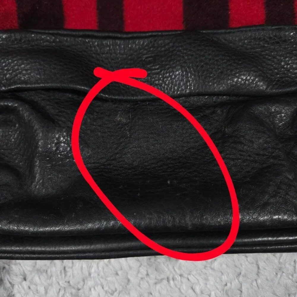 READ Mcq by Alexander Mcqueen Red Black Buffalo Plaid Wool Leather Backpack